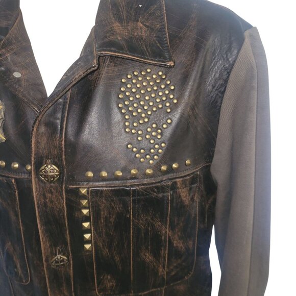 WILSON'S M JULIAN Vintage rock- inspired Distressed Leather Jacket Skull Studs - Picture 4 of 9